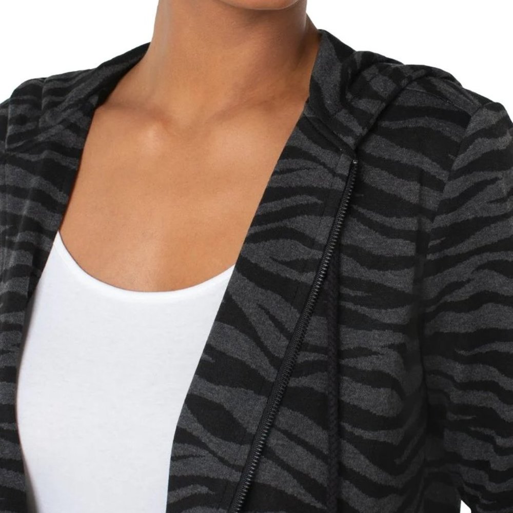 Liverpool LA Zip Up Hoodie Jacket Black Gry Zebra print pleated back welt pkts L